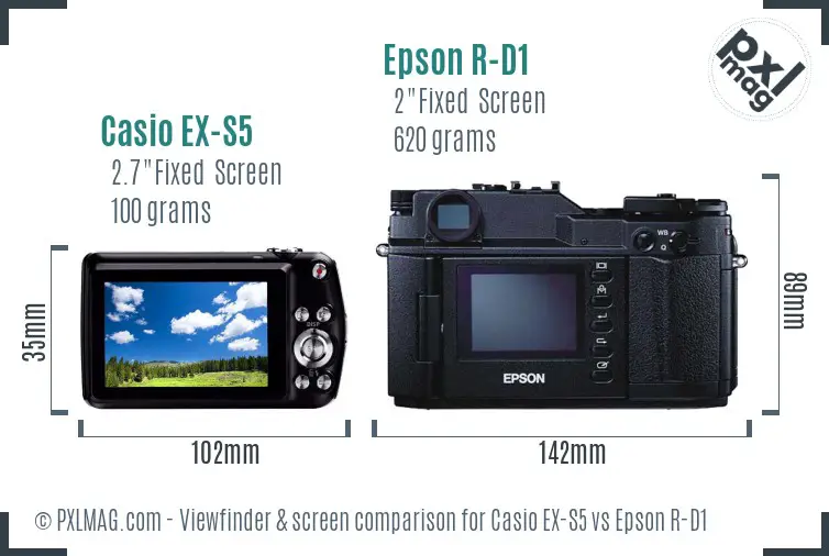Casio EX-S5 vs Epson R-D1 Screen and Viewfinder comparison