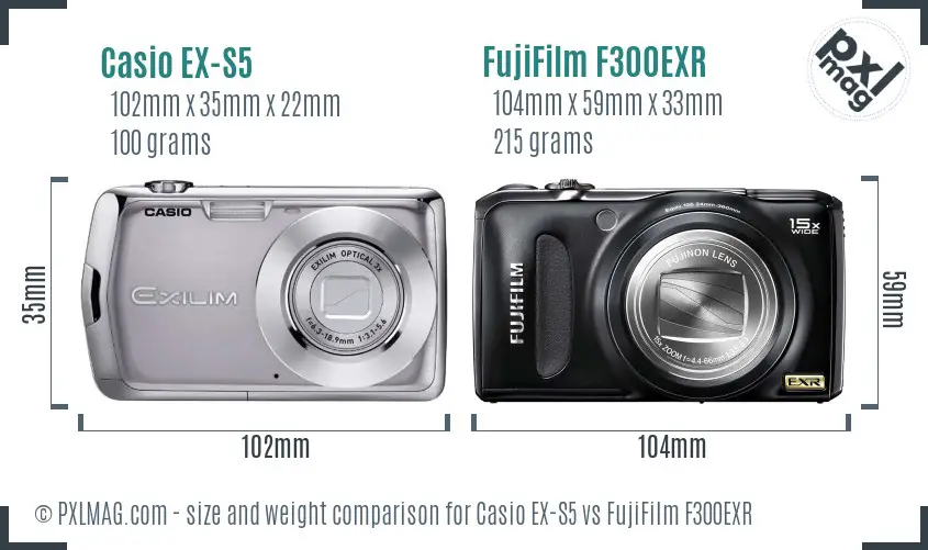 Casio EX-S5 vs FujiFilm F300EXR size comparison