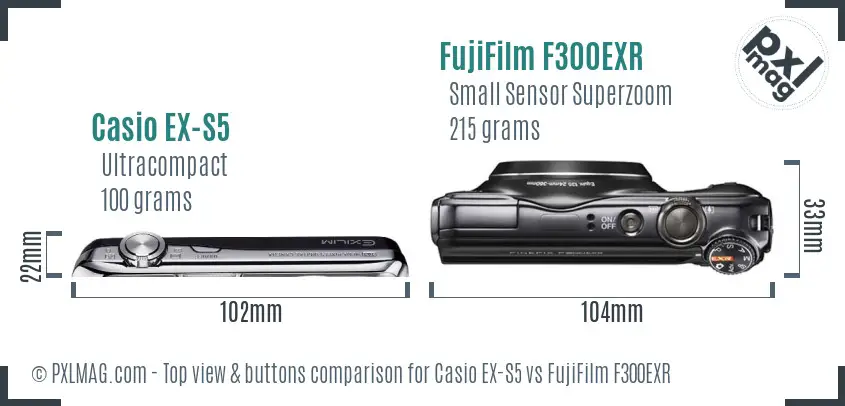 Casio EX-S5 vs FujiFilm F300EXR top view buttons comparison