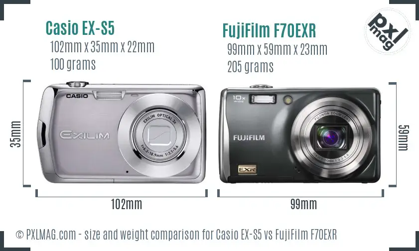 Casio EX-S5 vs FujiFilm F70EXR size comparison