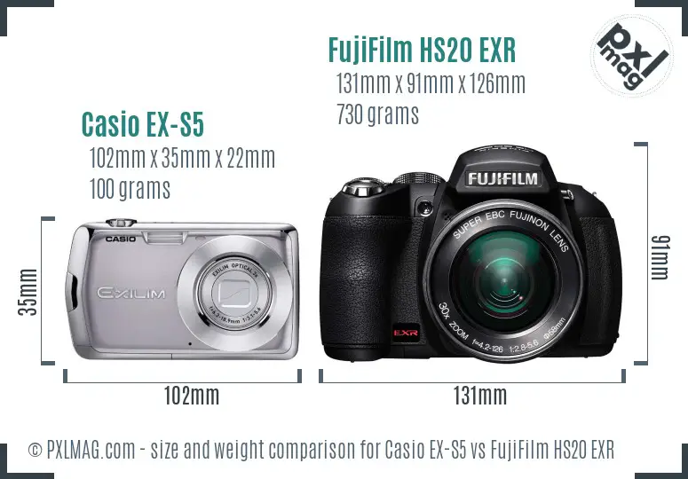 Casio EX-S5 vs FujiFilm HS20 EXR size comparison