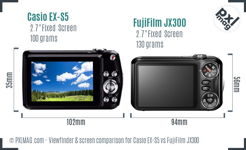 Casio EX-S5 vs FujiFilm JX300 Screen and Viewfinder comparison