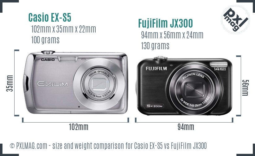 Casio EX-S5 vs FujiFilm JX300 size comparison