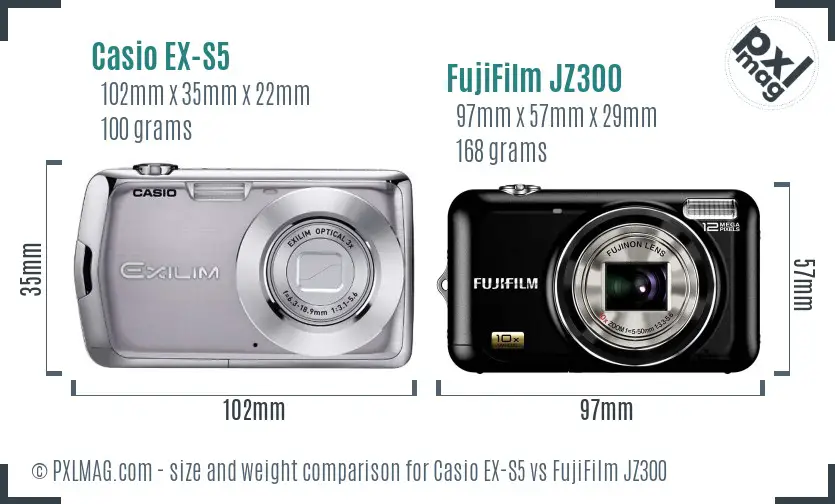 Casio EX-S5 vs FujiFilm JZ300 size comparison Casio EX-S5 vs FujiFilm JZ300 size comparison