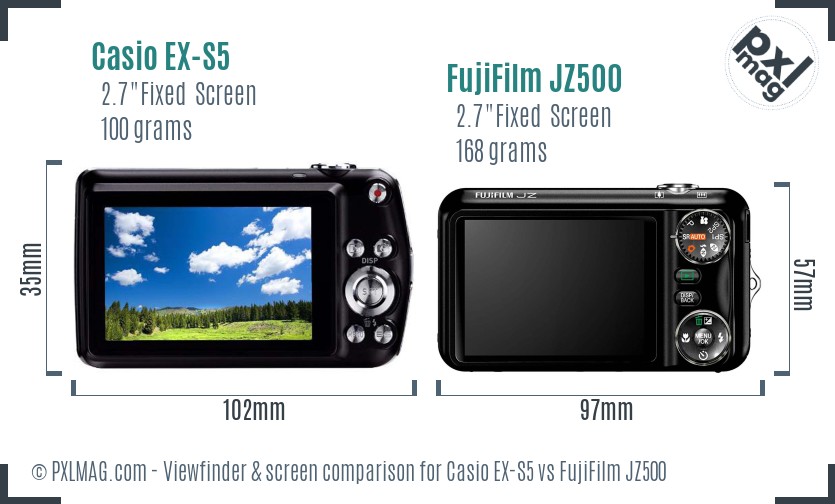 Casio EX-S5 vs FujiFilm JZ500 Screen and Viewfinder comparison