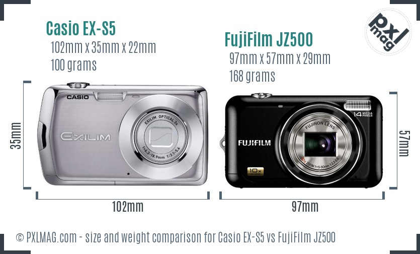 Casio EX-S5 vs FujiFilm JZ500 size comparison