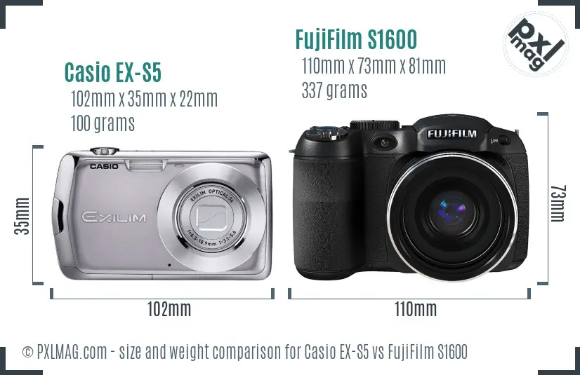 Casio EX-S5 vs FujiFilm S1600 size comparison