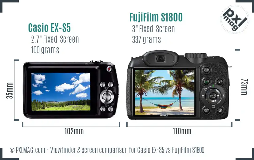 Casio EX-S5 vs FujiFilm S1800 Screen and Viewfinder comparison