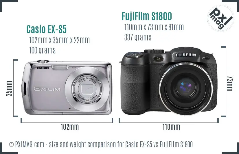 Casio EX-S5 vs FujiFilm S1800 size comparison