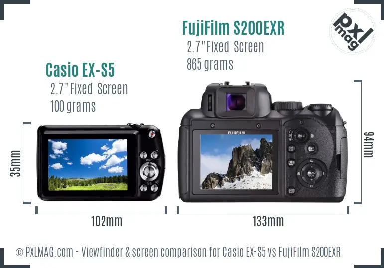 Casio EX-S5 vs FujiFilm S200EXR Screen and Viewfinder comparison