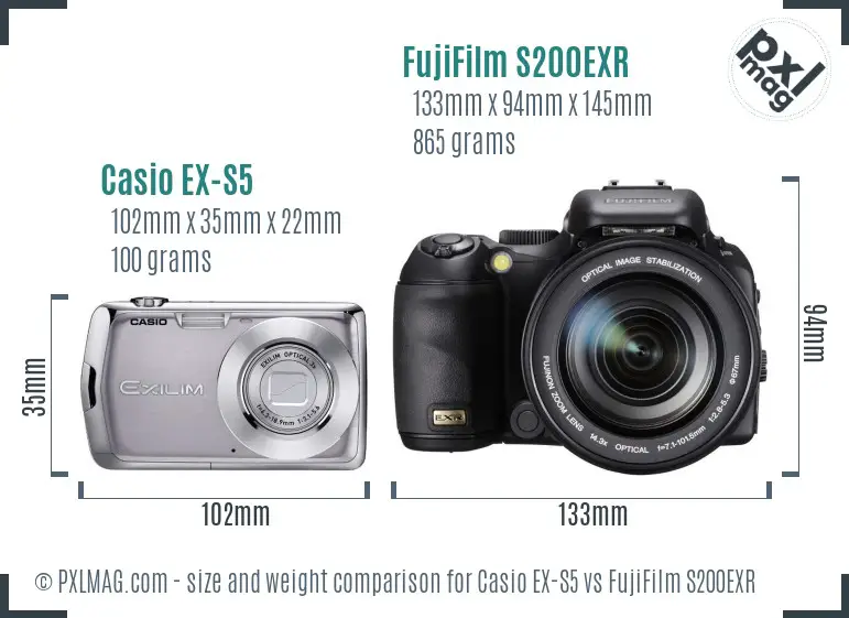 Casio EX-S5 vs FujiFilm S200EXR size comparison
