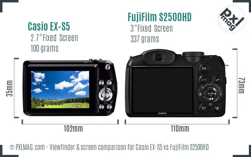 Casio EX-S5 vs FujiFilm S2500HD Screen and Viewfinder comparison
