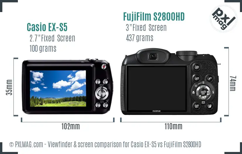 Casio EX-S5 vs FujiFilm S2800HD Screen and Viewfinder comparison