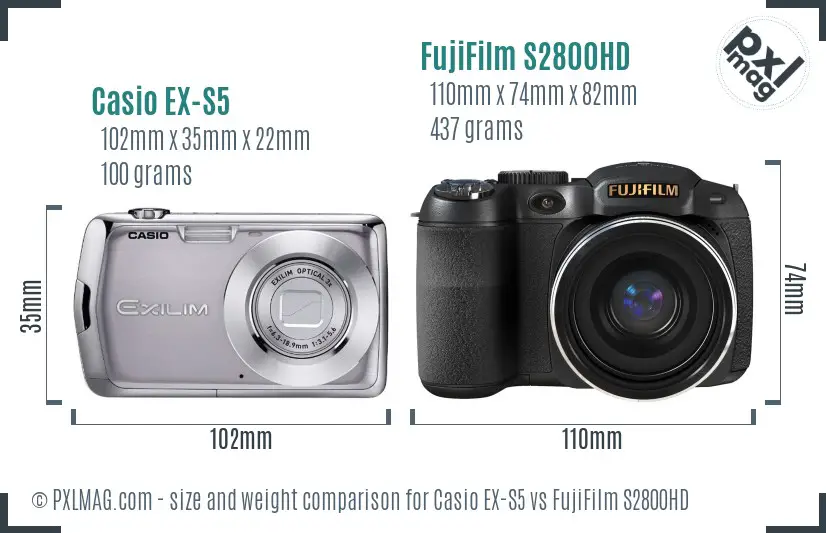 Casio EX-S5 vs FujiFilm S2800HD size comparison