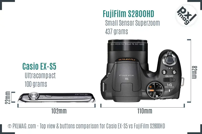 Casio EX-S5 vs FujiFilm S2800HD top view buttons comparison