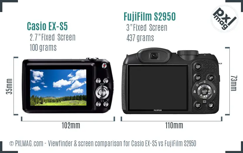 Casio EX-S5 vs FujiFilm S2950 Screen and Viewfinder comparison Casio EX-S5 vs FujiFilm S2950 Screen and Viewfinder comparison