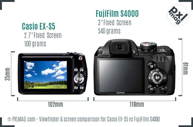 Casio EX-S5 vs FujiFilm S4000 Screen and Viewfinder comparison