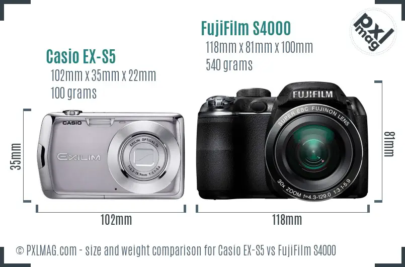 Casio EX-S5 vs FujiFilm S4000 size comparison