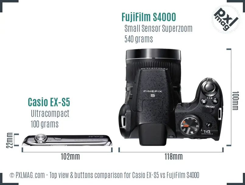 Casio EX-S5 vs FujiFilm S4000 top view buttons comparison