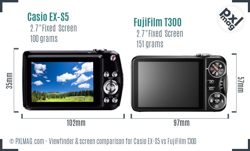 Casio EX-S5 vs FujiFilm T300 Screen and Viewfinder comparison