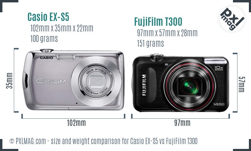 Casio EX-S5 vs FujiFilm T300 size comparison