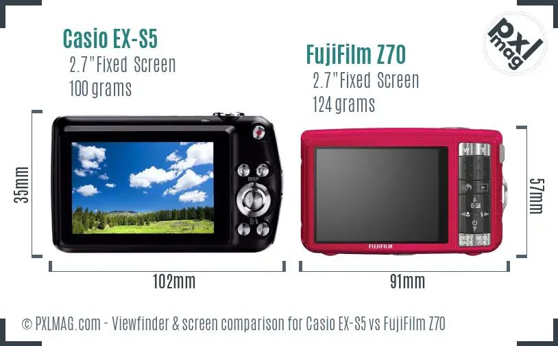 Casio EX-S5 vs FujiFilm Z70 Screen and Viewfinder comparison