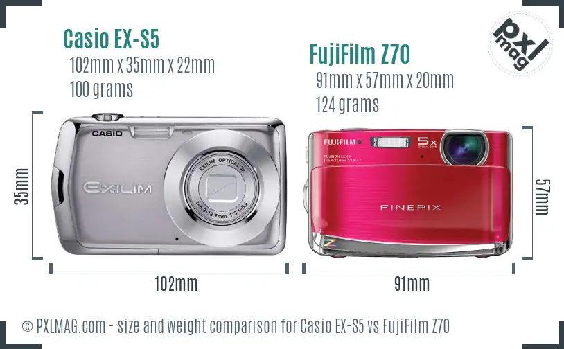 Casio EX-S5 vs FujiFilm Z70 size comparison