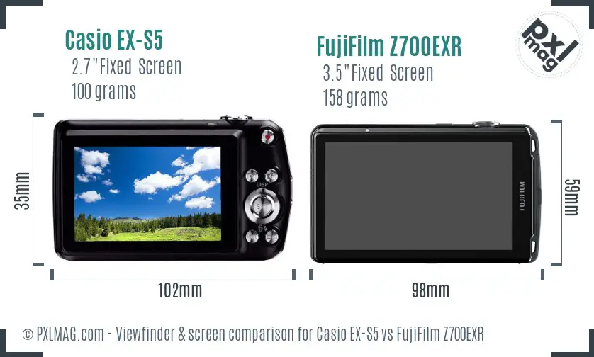 Casio EX-S5 vs FujiFilm Z700EXR Screen and Viewfinder comparison
