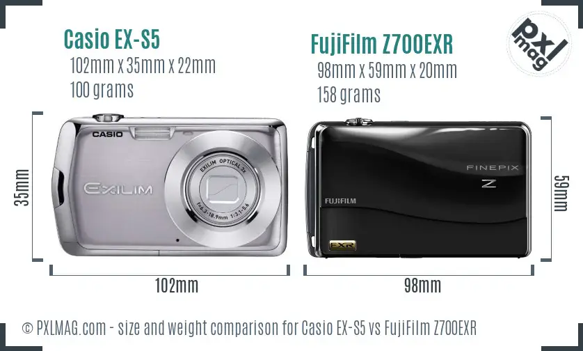Casio EX-S5 vs FujiFilm Z700EXR size comparison