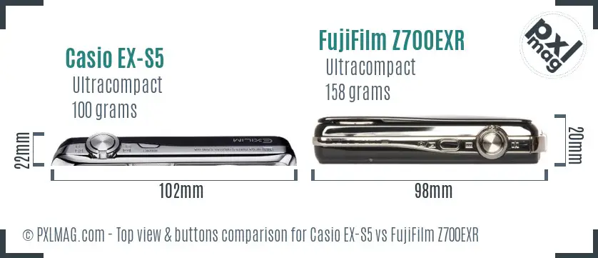 Casio EX-S5 vs FujiFilm Z700EXR top view buttons comparison