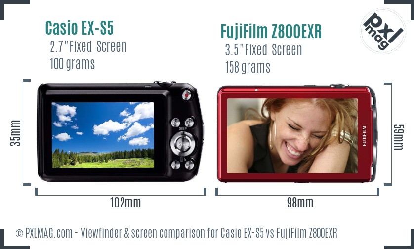 Casio EX-S5 vs FujiFilm Z800EXR Screen and Viewfinder comparison