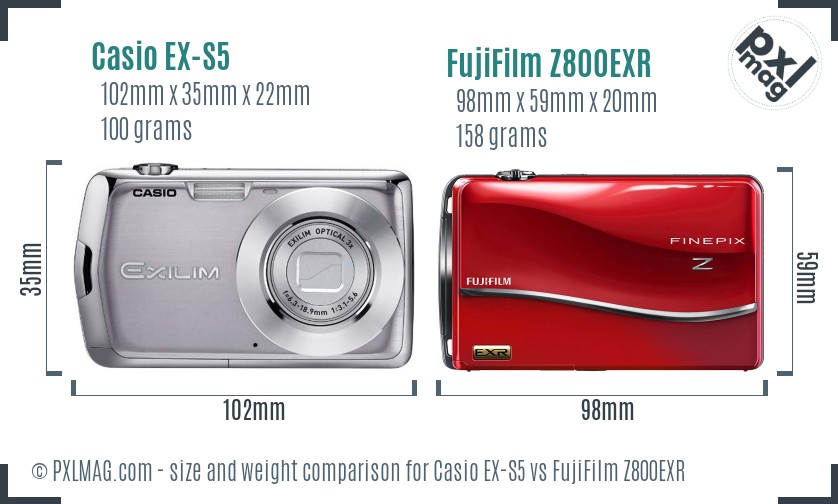 Casio EX-S5 vs FujiFilm Z800EXR size comparison Casio EX-S5 vs FujiFilm Z800EXR size comparison