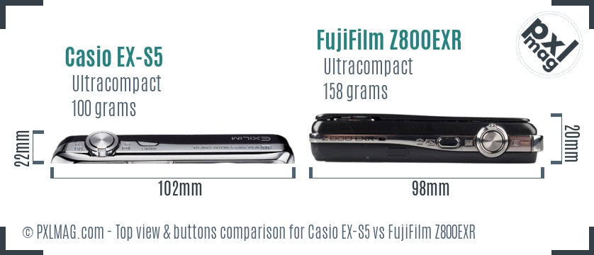 Casio EX-S5 vs FujiFilm Z800EXR top view buttons comparison