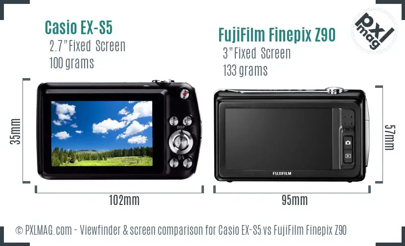 Casio EX-S5 vs FujiFilm Finepix Z90 Screen and Viewfinder comparison