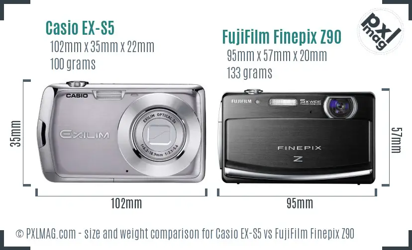 Casio EX-S5 vs FujiFilm Finepix Z90 size comparison