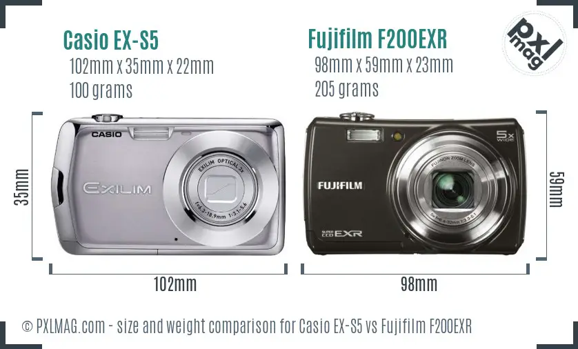 Casio EX-S5 vs Fujifilm F200EXR size comparison Casio EX-S5 vs Fujifilm F200EXR size comparison