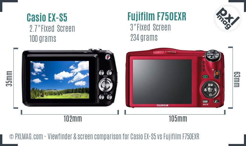 Casio EX-S5 vs Fujifilm F750EXR Screen and Viewfinder comparison