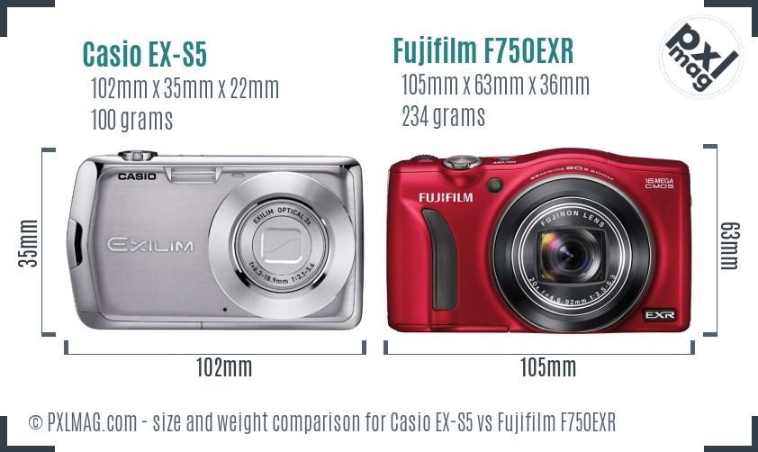 Casio EX-S5 vs Fujifilm F750EXR size comparison Casio EX-S5 vs Fujifilm F750EXR size comparison