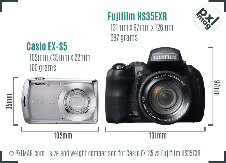 Casio EX-S5 vs Fujifilm HS35EXR size comparison Casio EX-S5 vs Fujifilm HS35EXR size comparison