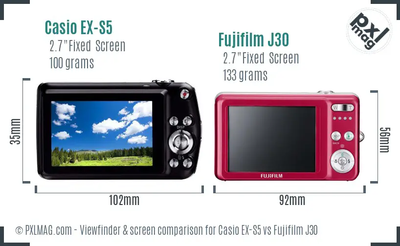 Casio EX-S5 vs Fujifilm J30 Screen and Viewfinder comparison
