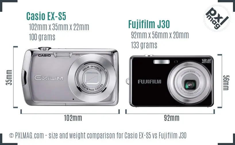 Casio EX-S5 vs Fujifilm J30 size comparison