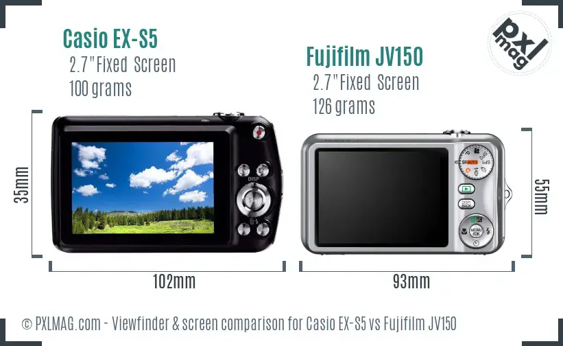 Casio EX-S5 vs Fujifilm JV150 Screen and Viewfinder comparison