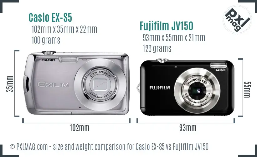 Casio EX-S5 vs Fujifilm JV150 size comparison