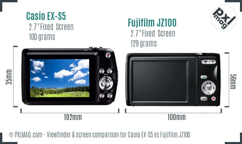 Casio EX-S5 vs Fujifilm JZ100 Screen and Viewfinder comparison