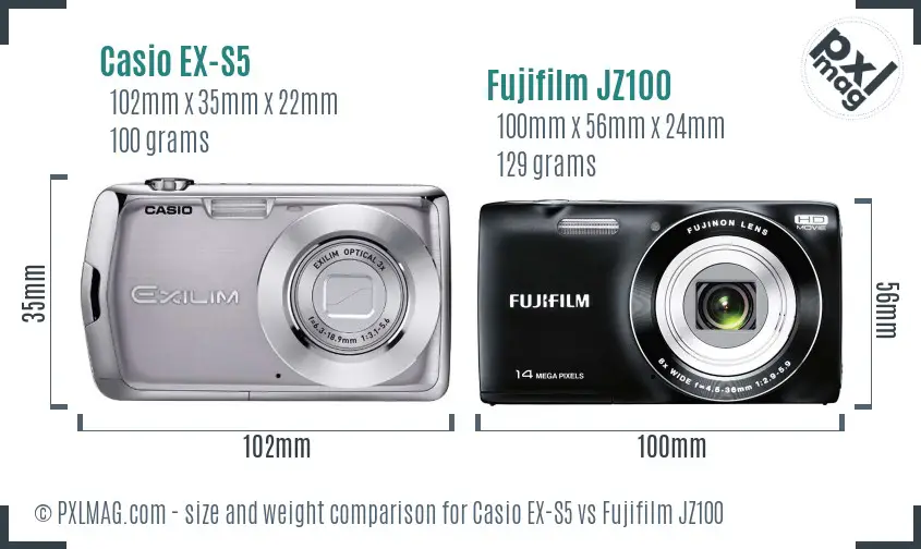 Casio EX-S5 vs Fujifilm JZ100 size comparison