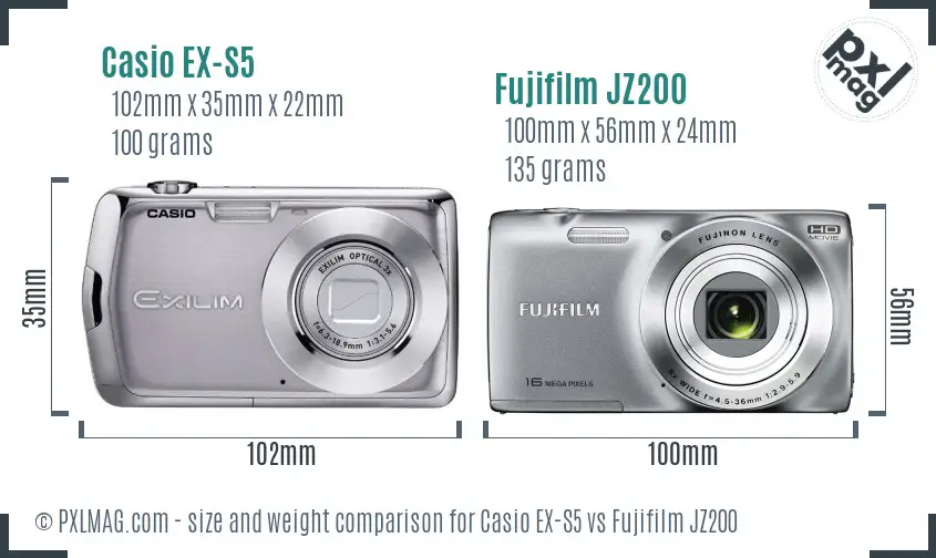 Casio EX-S5 vs Fujifilm JZ200 size comparison