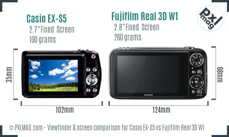 Casio EX-S5 vs Fujifilm Real 3D W1 Screen and Viewfinder comparison