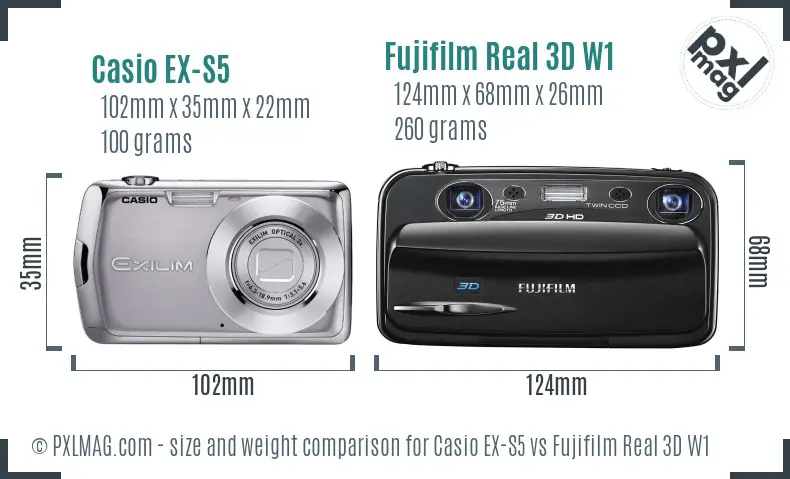 Casio EX-S5 vs Fujifilm Real 3D W1 size comparison