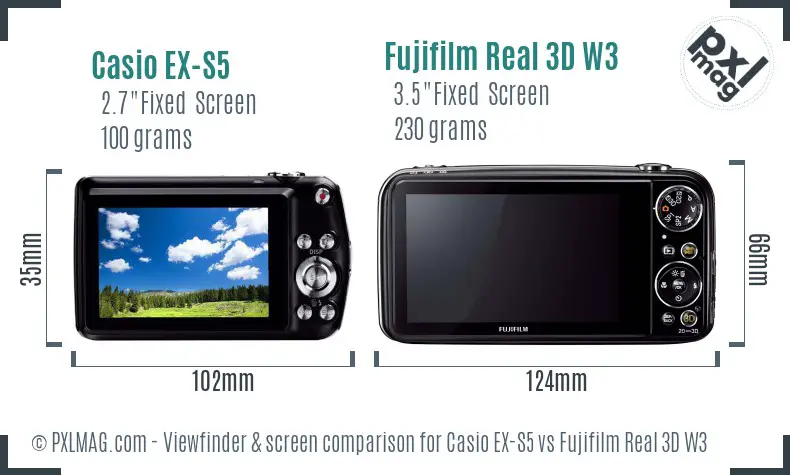 Casio EX-S5 vs Fujifilm Real 3D W3 Screen and Viewfinder comparison Casio EX-S5 vs Fujifilm Real 3D W3 Screen and Viewfinder comparison