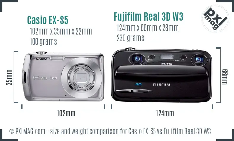 Casio EX-S5 vs Fujifilm Real 3D W3 size comparison Casio EX-S5 vs Fujifilm Real 3D W3 size comparison